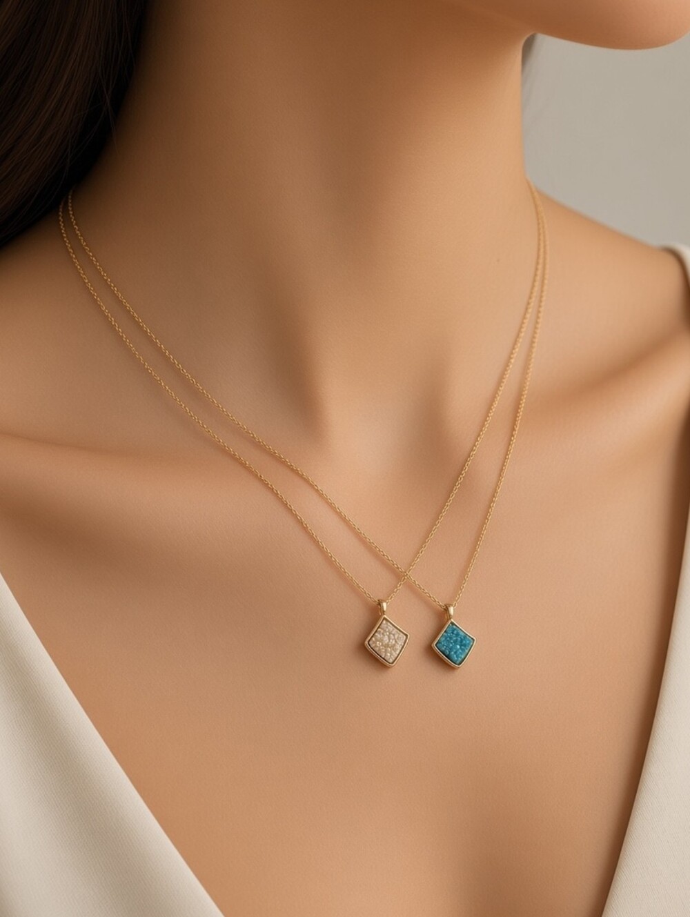 Clover Opal Necklace Set Of 2: Blue & Cream NWT